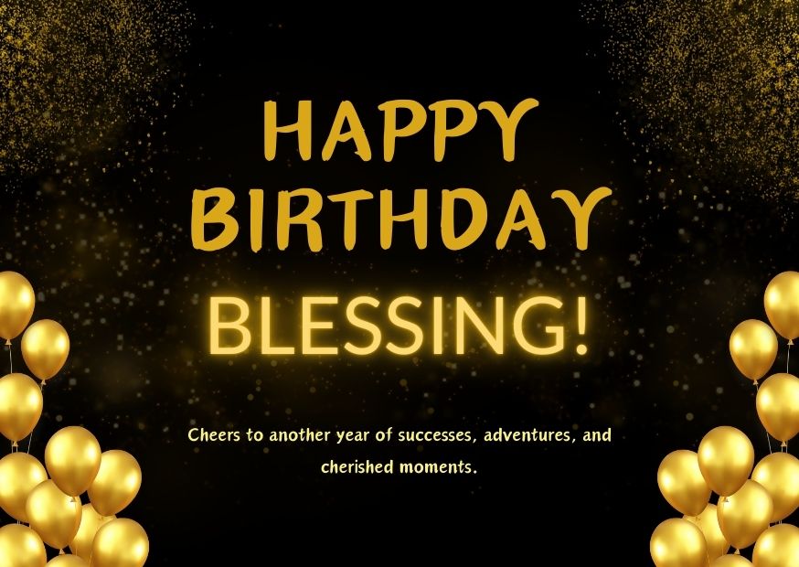 Beautifully Designed Happy Birthday Blessing image with Yellow Baloons