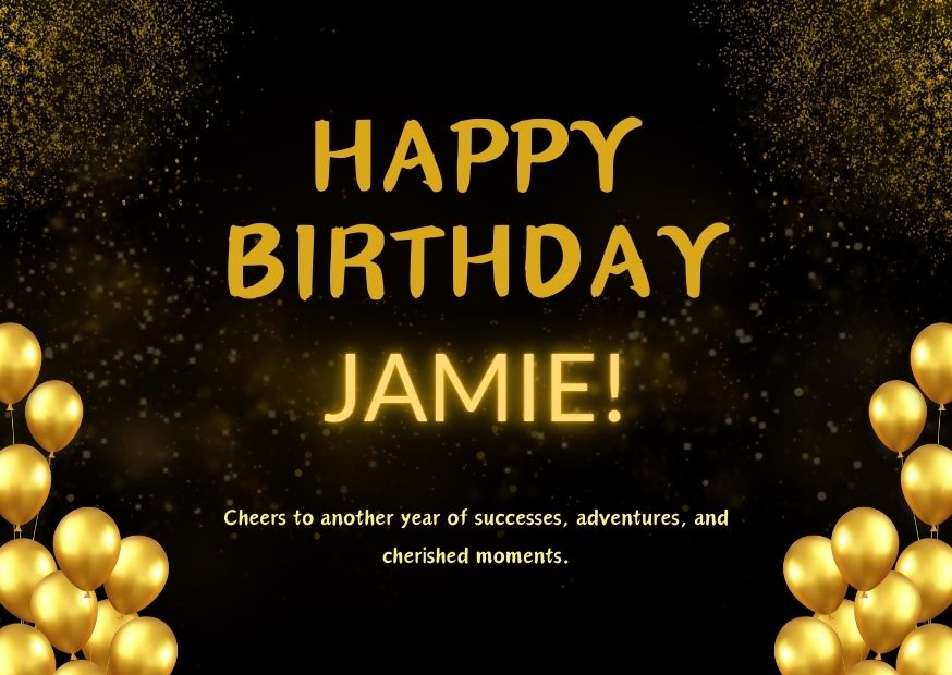 Beautifully Designed Happy Birthday Jamie image with Yellow Baloons