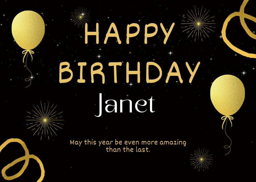 Beautifully Designed Happy Birthday Janet Image and wish with a yellow balloon