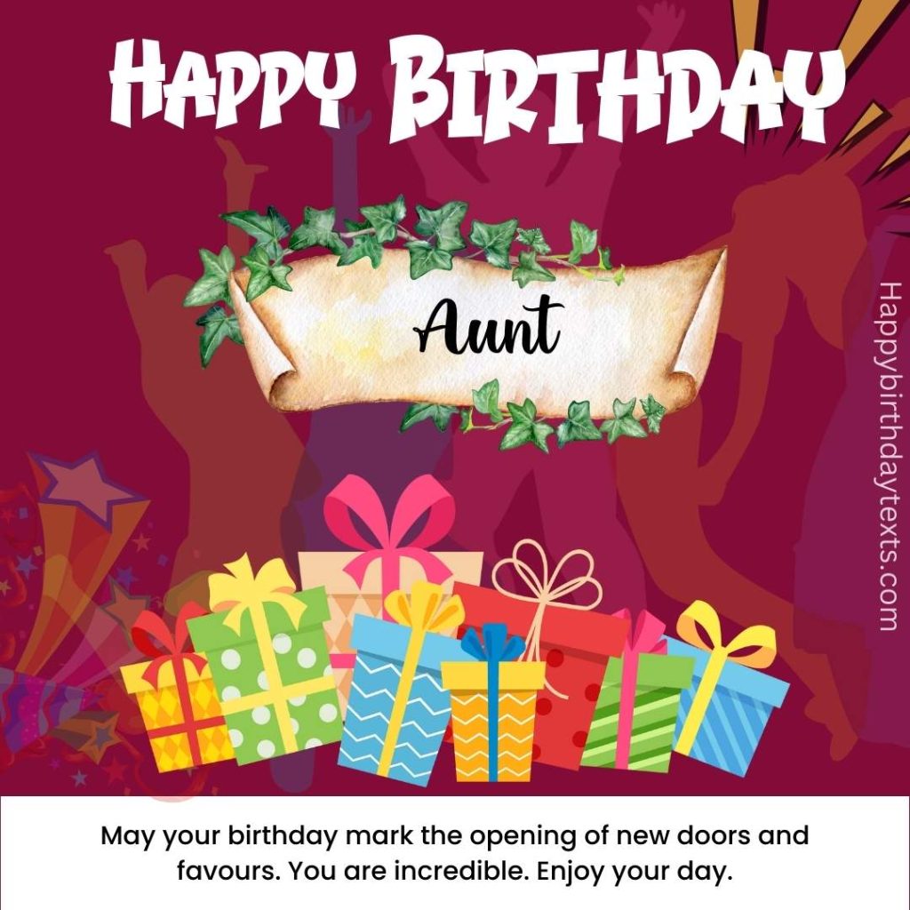 Happy Birthday Aunt Image with a red background including Birthday gifts 42