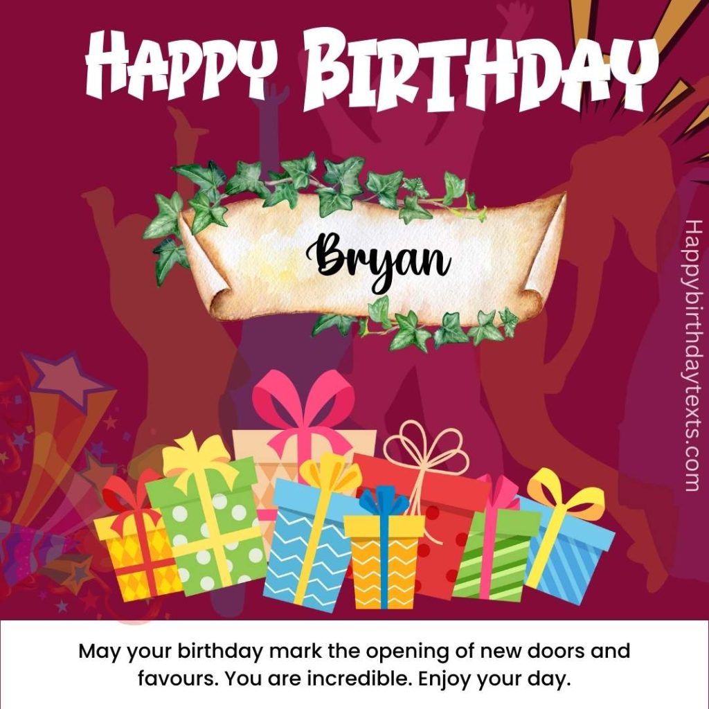 Happy Birthday Bryan Image with a red background including Birthday gifts 42